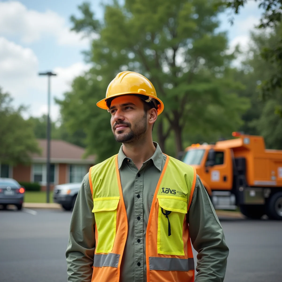 A property manager reviewing trees over a commercial parking lot in Atlanta