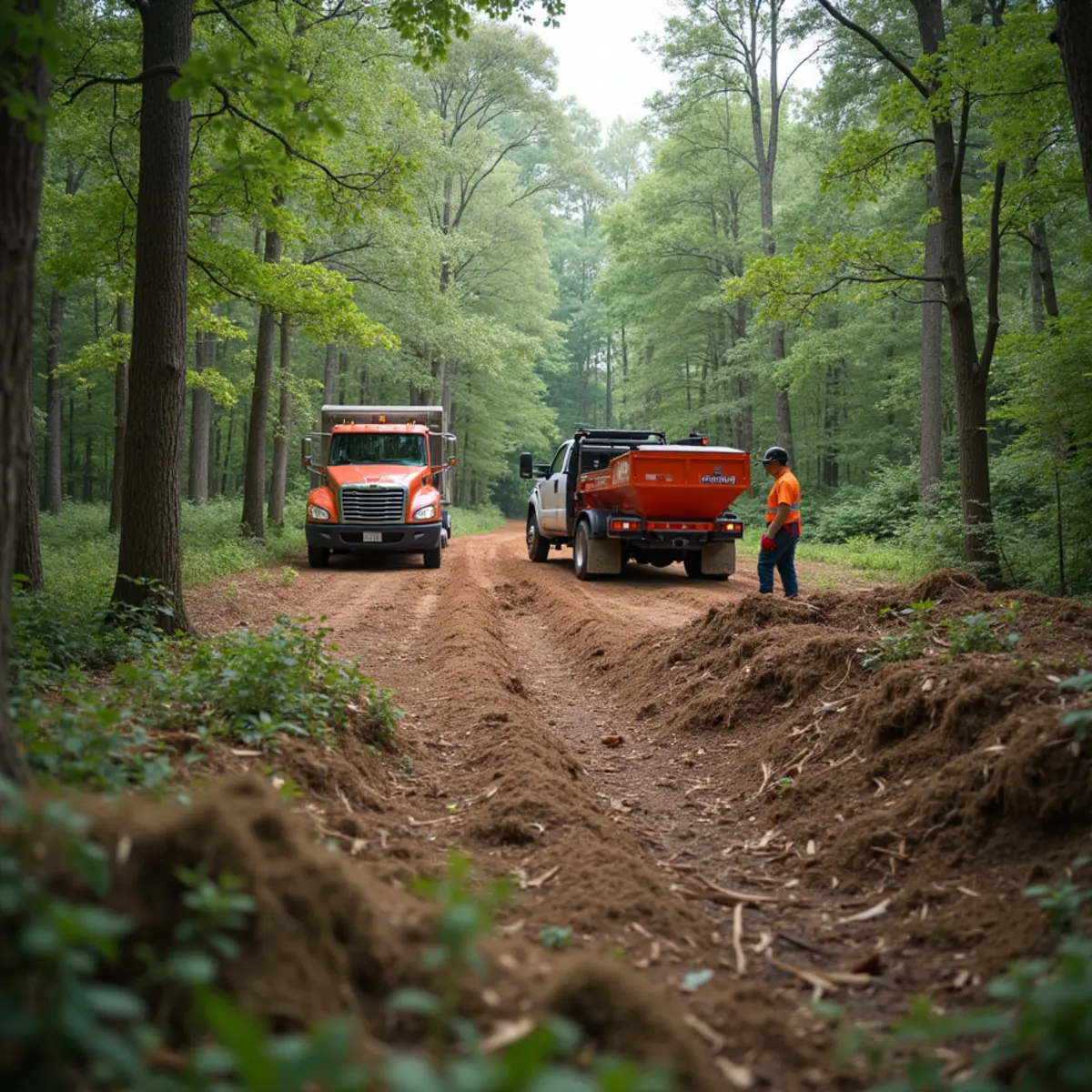 A wooded North Fulton lot being cleared and prepped for new home construction