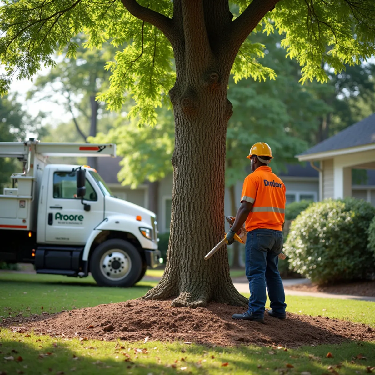 A mature tree growing close to the foundation of a Georgia home