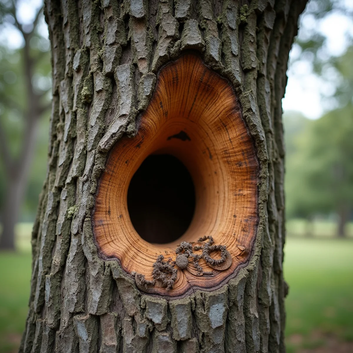 A large cavity and fungal conks on the trunk of a century-old Georgia oak